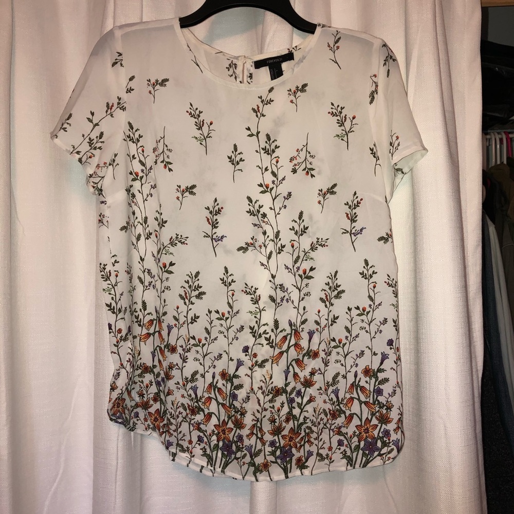 Floral Print Short Sleeve Blouse
